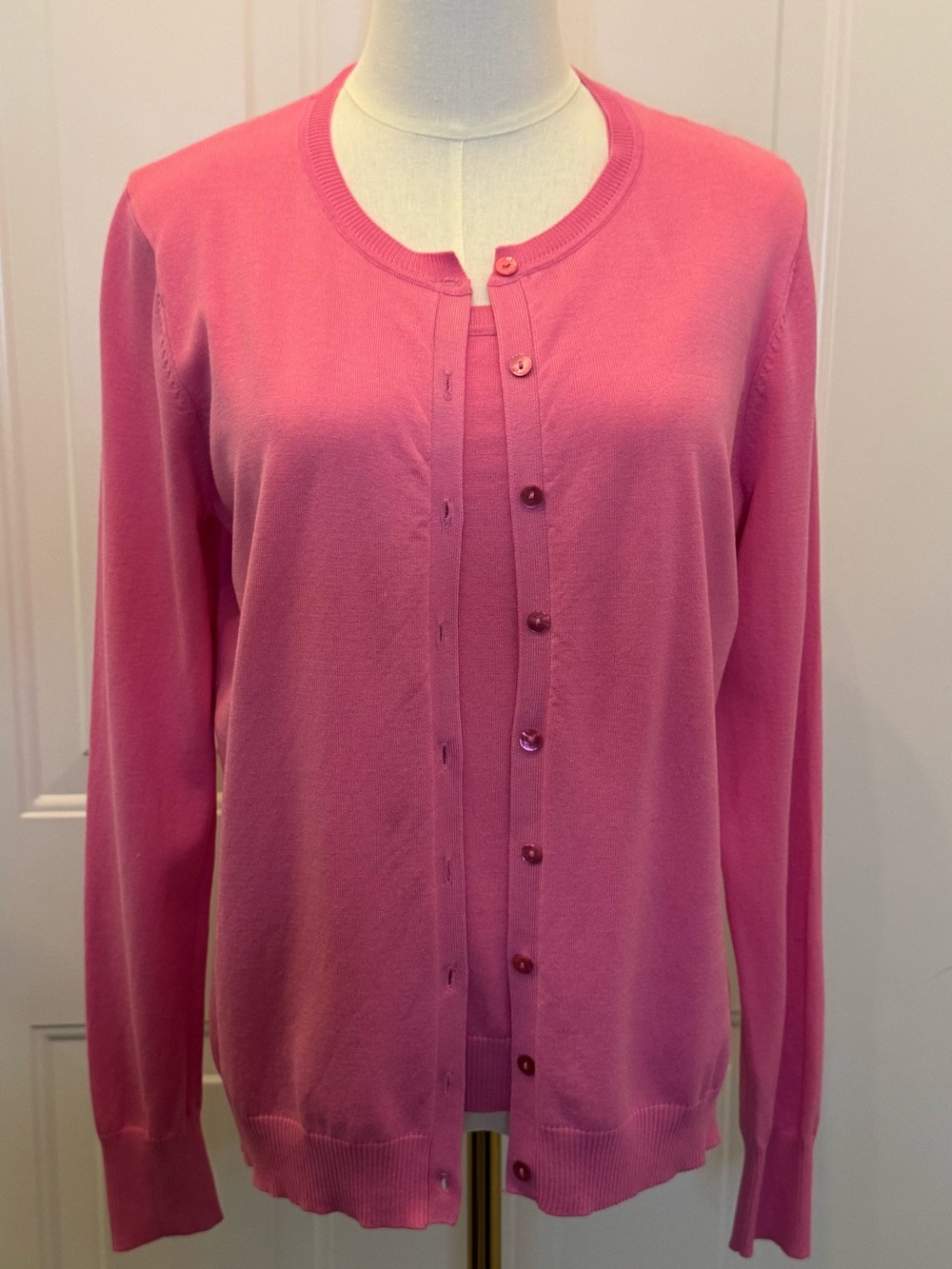 August Silk Womens Cardigan and Shell Sweater Set Pink Size M Twin Set 83420